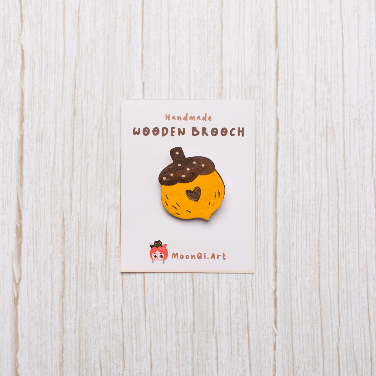 Yellow Acorn - Wooden Brooch