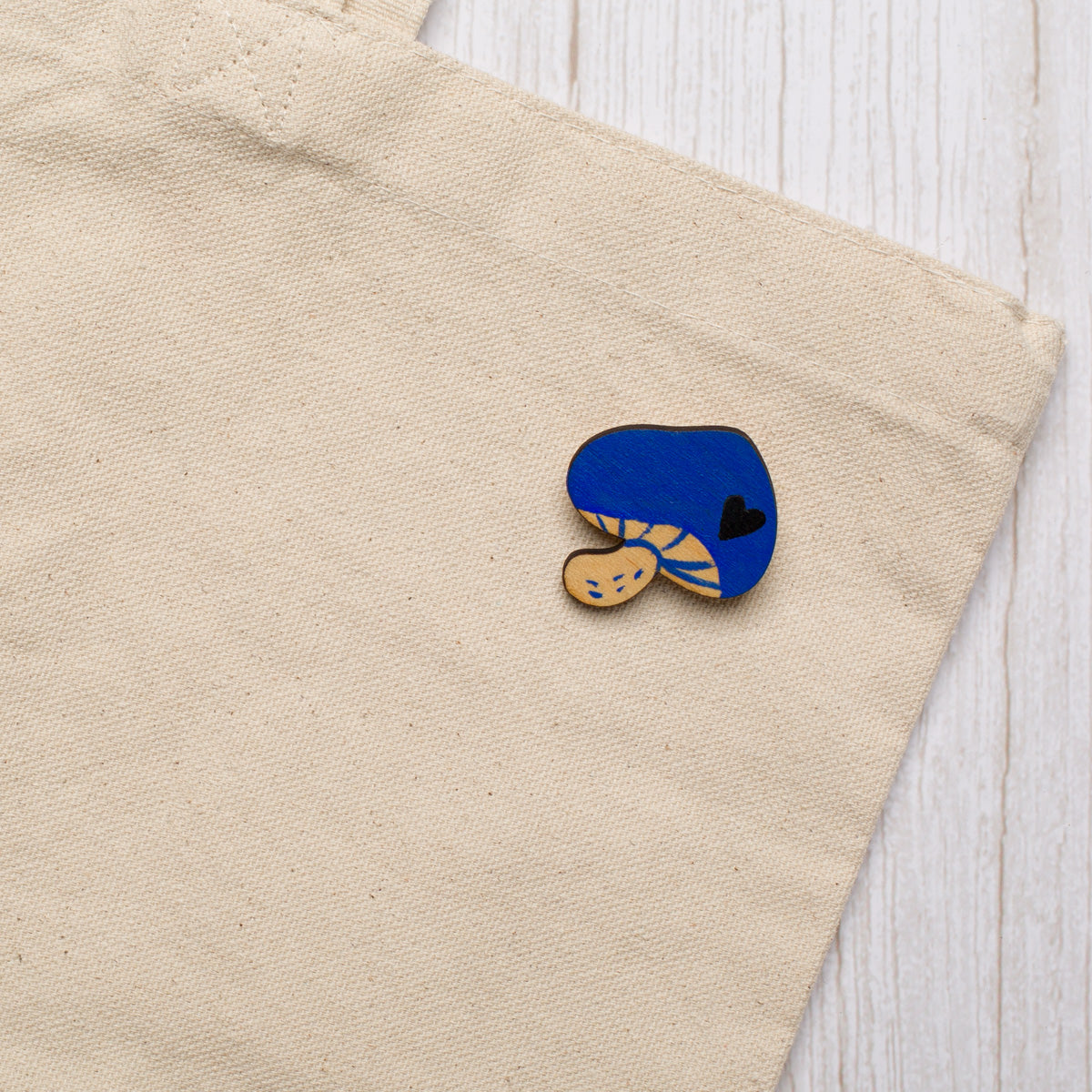 Blue Mushroom - Wooden Brooch