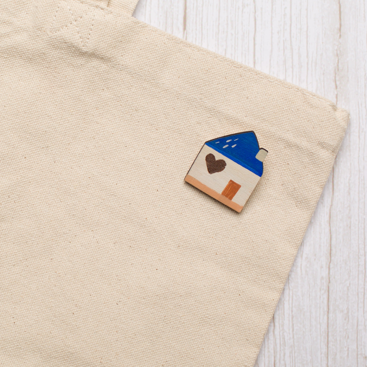 Blue House - Wooden Brooch