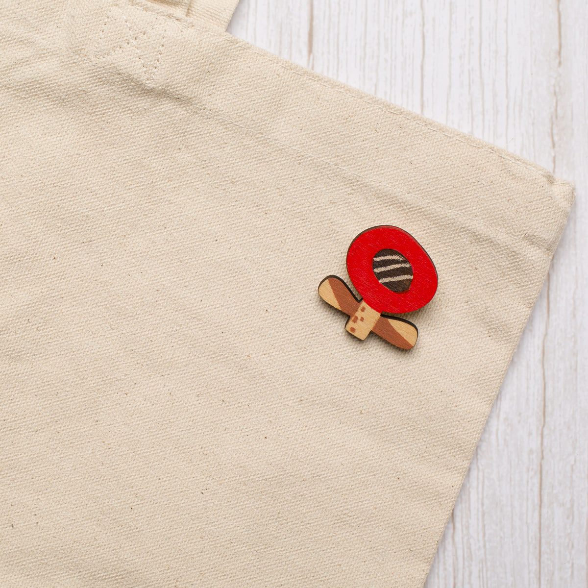 Red Flower - Wooden Brooch