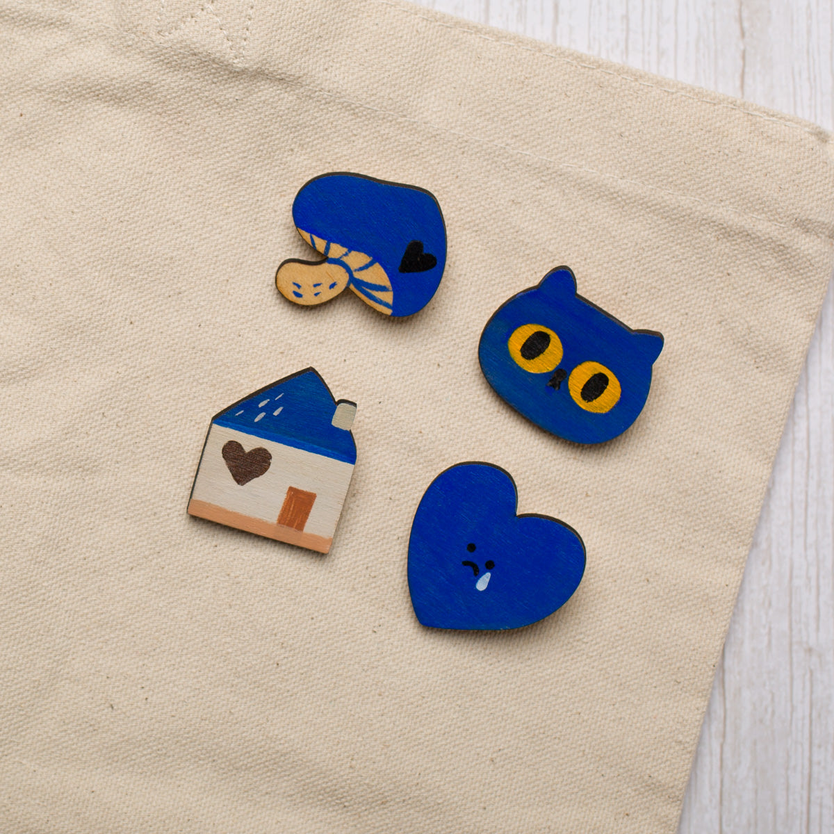 Blue Mushroom - Wooden Brooch