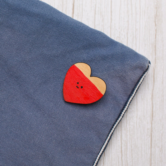 Red Heart - Wooden Brooch