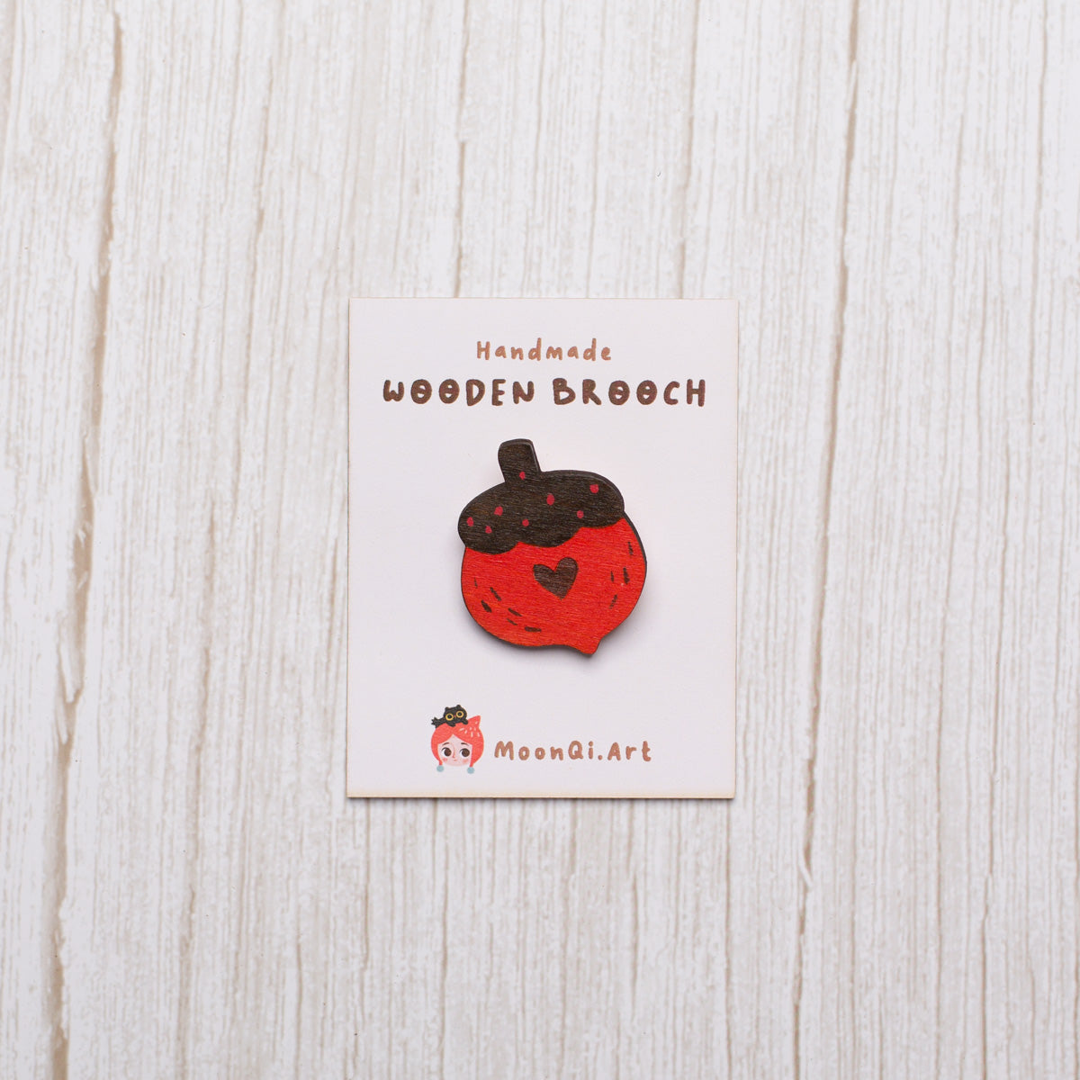 Red Acorn - Wooden Brooch