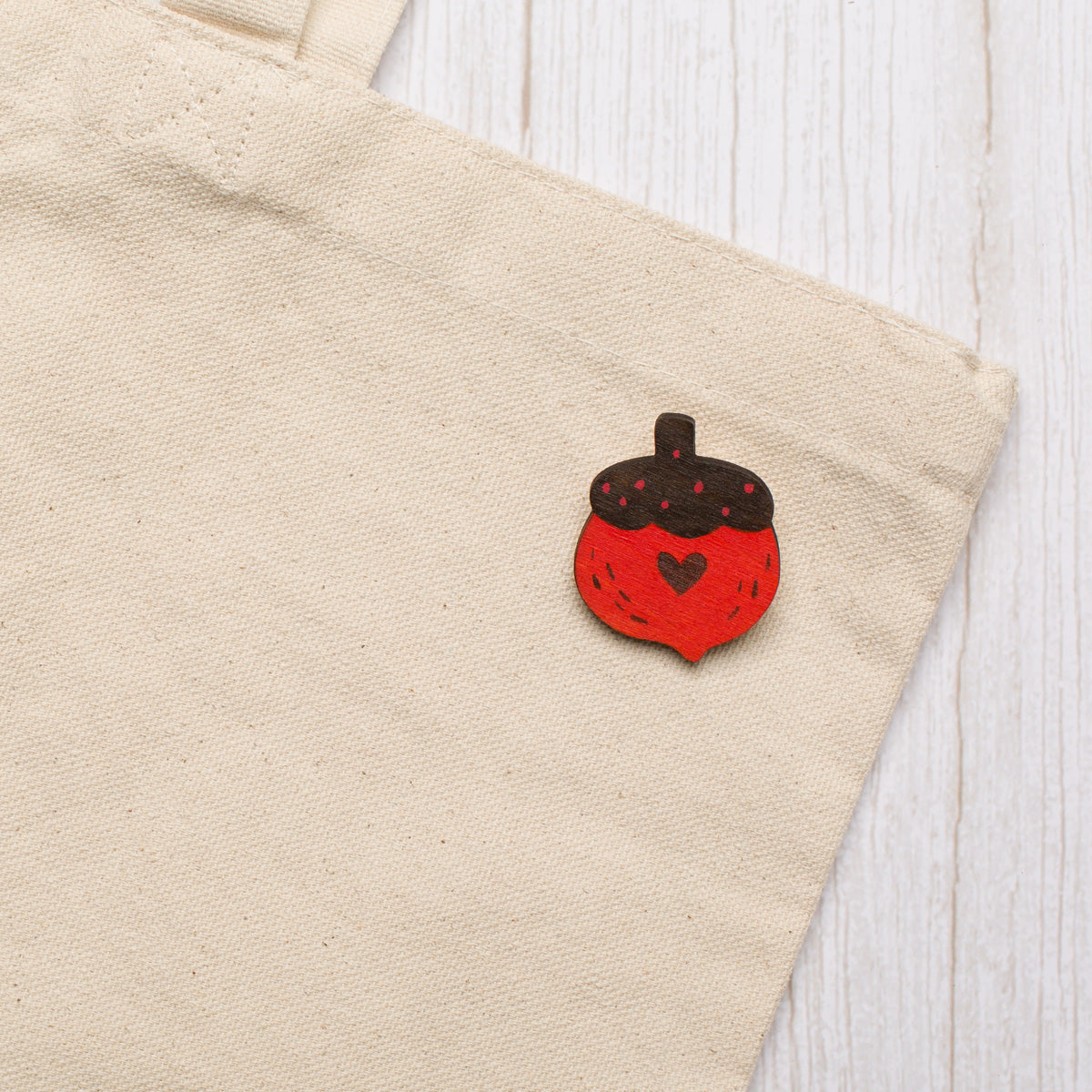 Red Acorn - Wooden Brooch