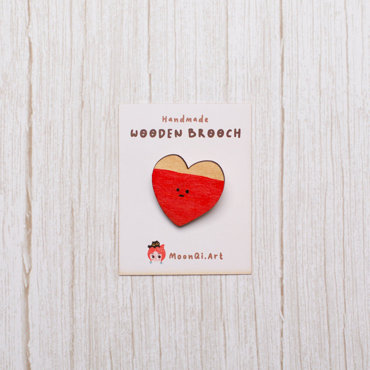 Red Heart - Wooden Brooch