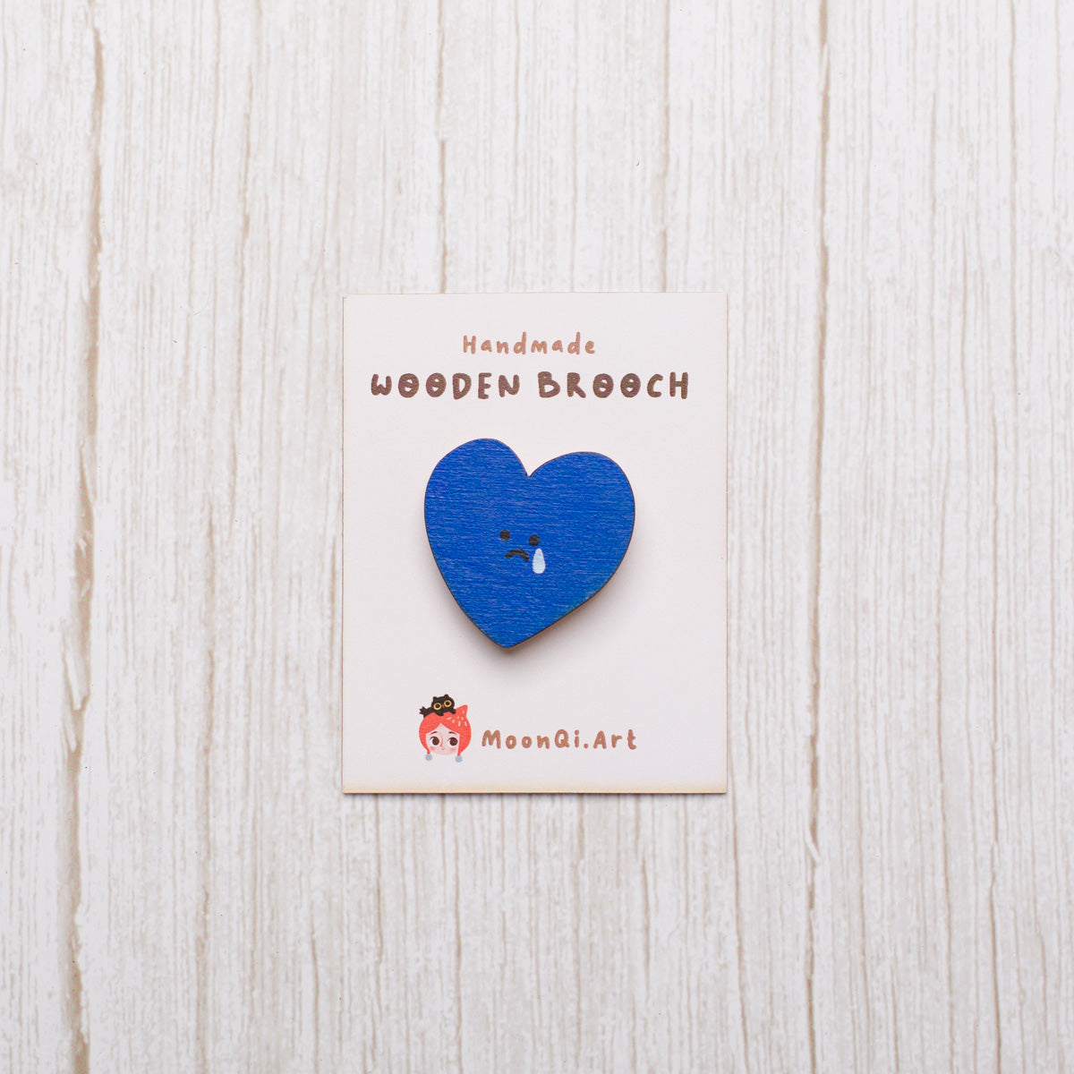 Sad Heart - Wooden Brooch