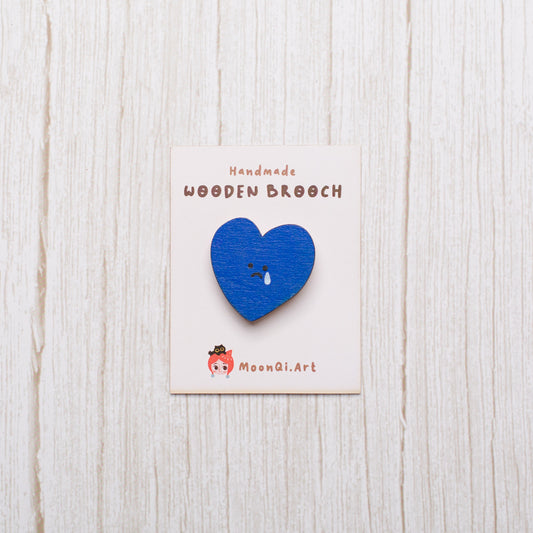 Sad Heart - Wooden Brooch