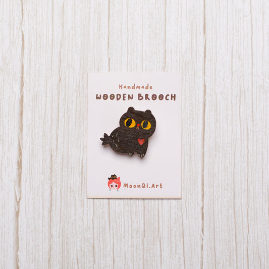 Black Cat - Wooden Brooch